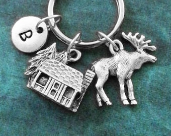 Cabin Keychain VERY SMALL Silver Moose Keychain Personalized Keychain Outdoorsman Keychain Dad Keychain Hunter Keychain Boyfriend Keychain