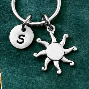 Sun Keychain VERY SMALL Sun Charm Keychain Sun Keyring Sun Pendant Keychain Initial Keychain Letter Keychain Personalized Keychain Sun Gift