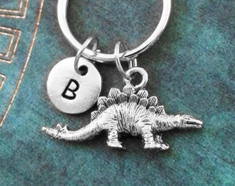 Dinosaur Keychain VERY SMALL Stegosaurus Keychain Personalized Keychain Silver Dinosaur Keyring Boyfriend Keychain Stegosaurus Keyring