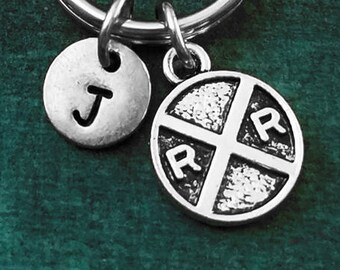 Railroad Crossing Keychain VERY SMALL Railroad Crossing Sign Keyring Personalized Travel Keychain Travel Gift Letter Charm Train Keychain