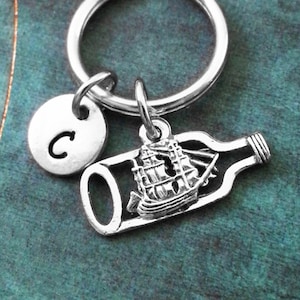 Ship in a Bottle Keychain VERY SMALL Bottled Ship Keychain Personalized Keychain Boat Keychain Nautical Keychain Impossible Bottle Gift