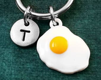 Egg Keychain VERY SMALL Fried Egg Keyring Sunny Side Up Egg Charm Keychain Breakfast Keychain Food Keychain Personalized Keychain Monogram