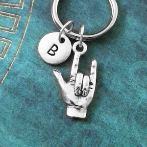 I Love You Keychain VERY SMALL Sign Language Keychain Deaf Awareness Keychain Personalized Monogram Keychain Love Hand Keychain Deaf Gift