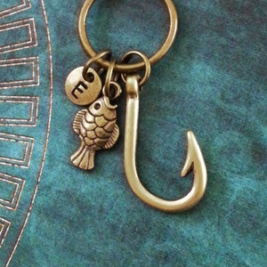 Fish Hook Keychain Bronze Fishhook Keychain Personalized Keychain