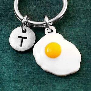 Egg Keychain VERY SMALL Fried Egg Keyring Sunny Side Up Egg Charm Keychain Breakfast Keychain Food Keychain Personalized Keychain Monogram