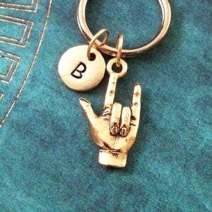 I Love You Keychain VERY SMALL Sign Language Keychain Deaf Awareness Keychain Personalized Monogram Keychain Love Hand Keychain Deaf Gift