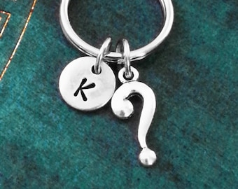 Question Mark Keychain VERY SMALL Question Mark Keyring Punctuation English Teacher Keychain Initial Keychain Silver Keychain Grammar Gift