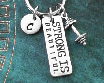 Strong Is Beautiful Keychain SMALL Dumbbell Keychain Weight Loss Keychain Exercise Keychain Workout Keychain Fitness Keychain Fitness Gift