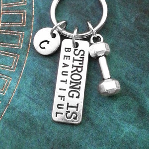 Strong Is Beautiful Keychain SMALL Dumbbell Keychain Weight Loss Keychain Exercise Keychain Workout Keychain Fitness Keychain Fitness Gift
