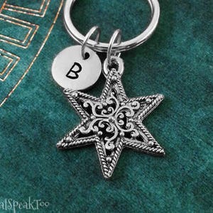 Star Keychain SMALL Six Point Star Charm Keychain Christmas Star Keyring Personalized Keychain Letter Keychain Girlfriend Gift Hexagram
