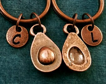 Avocado Keychain SET of 2 SMALL Copper Avocado Keychains Avocado Keyring Best Friend Keychain Friendship Keychains Friends Gift Personalized