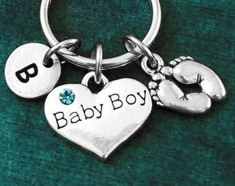 Baby Boy Keychain VERY SMALL Blue Baby Boy Keyring New Mother Keychain Baby Keychain Personalized Keychain New Baby Shower Gift Baby Feet