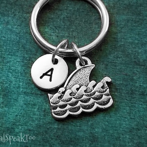 Shark Keychain SMALL Shark Fin Keychain Shark Keyring Beach Keychain Waves Keychain Surfing Gift Boyfriend Gift Personalized Initial Charm