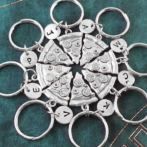 Friendship Pizza Keychains Pizza Slice Keyrings Personalized Bridesmaid Keychains Pepperoni Pizza Set of 8 Pizzeria Gift Whole Pizza Gift