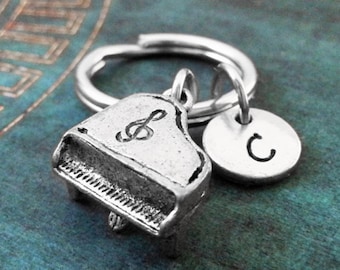 Piano Keychain SMALL Silver Piano Keyring Personalized Keychain Pianist Gift Music Keychain Musician Gift Piano Gift Classical Music Gift