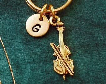 Cello Keychain VERY SMALL Cello Charm Keychain Cello Keyring Cellist Gift Pendant Keychain Personalized Keychain Initial Keychain Monogram