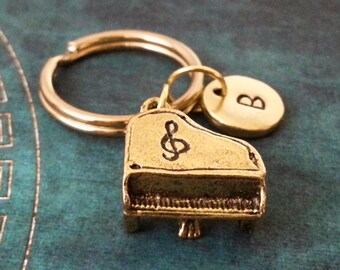 Piano Keychain SMALL Gold Piano Keyring Personalized Keychain Pianist Gift Music Keychain Musician Gift Piano Gift Classical Music Gift