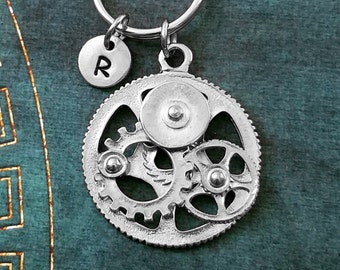 Gears Keychain Cogs and Gears Keyring Personalized Keychain Gear Keychain Steampunk Keychain Steampunk Keyring Initial Keychain Mechanical