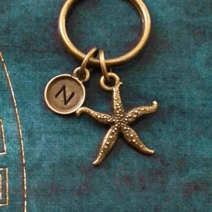 Starfish Keychain VERY SMALL Starfish Keyring Bronze Keychain Brass Keychain Initial Keychain Beach Keychain Ocean Sea Animal Keychain Gift