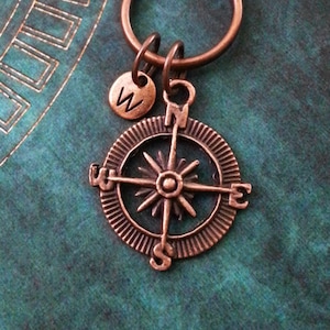 Compass Keychain SMALL Compass Keyring Travel Keychain Personalized Keychain Bridesmaid Keychain Graduation Gift Long Distance Relationship