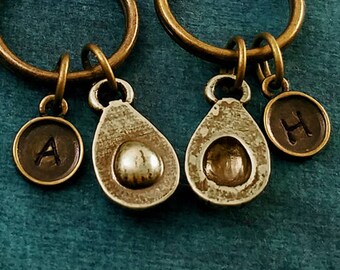 Avocado Keychain SET of 2 SMALL Bronze Avocado Keychains Avocado Keyring Best Friend Keychain Friendship Keychains Friends Gift Personalized