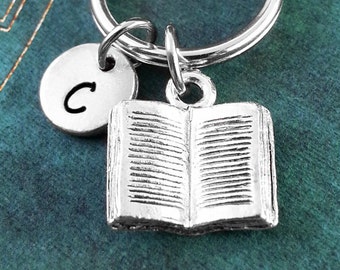 Book Keychain Book Keyring Personalized Keychain Book Gift Book Lover Gift Open Book Charm Teacher Keychain Librarian Keychain Monogram Gift