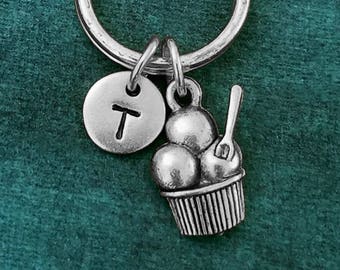 Ice Cream Keychain VERY SMALL Ice Cream Charm Keychain Ice Cream Parlor Personalized Keychain Pendant Keychain Boyfriend Keychain Initial