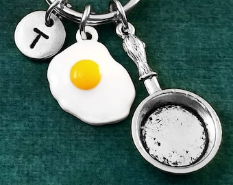 Egg Keychain VERY SMALL Fried Egg Keyring Sunny Side Up Egg Charm Breakfast Keychain Food Keychain Personalized Frying Pan Keychain Skillet