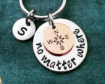 No Matter Where Keychain SMALL Charm Keychain Compass Keychain Compass Keyring Long Distance Relationship Girlfriend Personalized Keychain