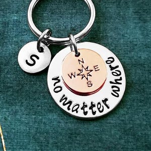 No Matter Where Keychain SMALL Charm Keychain Compass Keychain Compass Keyring Long Distance Relationship Girlfriend Personalized Keychain