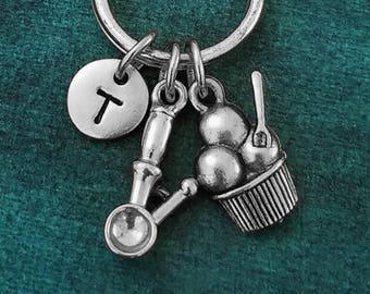 Ice Cream Keychain VERY SMALL Ice Cream Charm Keychain Ice Cream Parlor Ice Cream Scoop Keychain Personalized Keychain Pendant Keychain