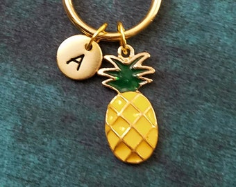 Pineapple Keychain VERY SMALL Pineapple Keyring Gold Keychain Pineapple Charm Keychain Fruit Keychain Tropical Keychain Initial Keychain