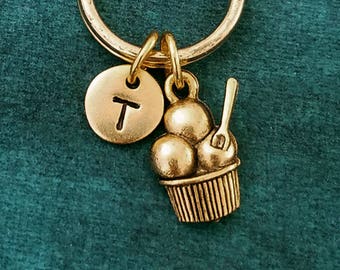 Ice Cream Keychain VERY SMALL Ice Cream Charm Keychain Ice Cream Parlor Personalized Keychain Pendant Keychain Boyfriend Keychain Initial