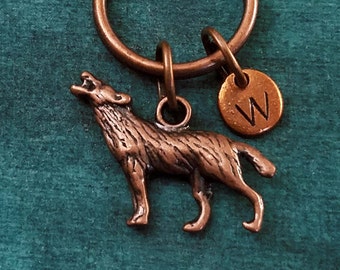 Wolf Keychain VERY SMALL Wolf Charm Keychain Howling Wolf Keyring Dog Keychain Animal Keychain Gift Personalized Keychain Initial Keychain
