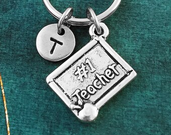 Teacher Keychain SMALL Teacher Keyring School Keychain #1 Teacher Gift Personalized Initial Charm Keychain Chalkboard Keychain Pendant