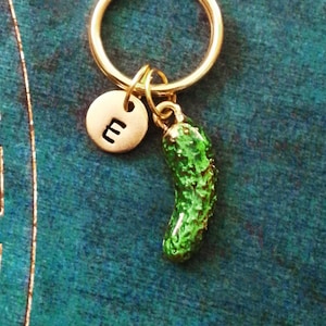 Pickle Keychain VERY SMALL Pickle Keyring Green Pickle Charm Keychain Pendant Keychain Snack Food Keychain Initial Keychain Enamel Keychain