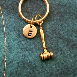 Gavel Keychain VERY SMALL Gavel Charm Keychain Gavel Keyring Lawyer Keychain Law Gift Auctioneer Personalized Keychain Boyfriend Keychain image 1