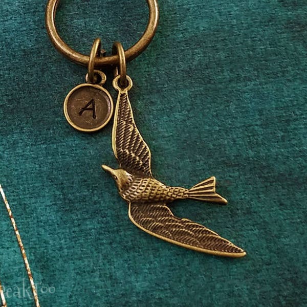 Sparrow Keychain VERY SMALL Bird Keychain Dove Keychain Bird Keyring Personalized Keychain Initial Keychain Bridesmaid Keychain Monogram