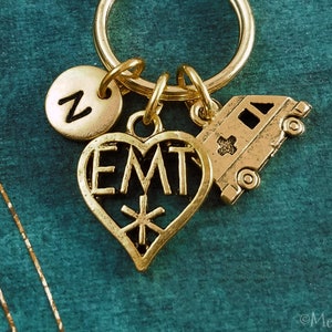 EMT Keychain SMALL Ambulance Keyring Ambulance Keychain EMT Gift Ambulance Charm Keychain Pendant Keychain Personalized Initial Keychain