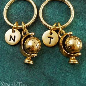 Globe Keychain SET of 2 SMALL Globe Charm Keychains Girlfriend Keychain Boyfriend Keychain Long Distance Relationship Travel Gift Pendant