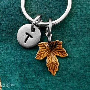 Maple Leaf Keychain SMALL Orange Maple Leaf Keyring Autumn Keychain Fall Keychain Halloween Personalized Keychain Custom Initial Keychain