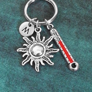 Sun Keychain SMALL Sun Keyring Silver Sun Charm Keychain Sun Pendant Keychain Celestial Keychain Thermometer Keychain Hot Weather High Heat