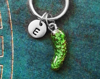 Pickle Keychain VERY SMALL Pickle Keyring Green Pickle Charm Keychain Pendant Keychain Snack Food Keychain Initial Keychain Enamel Keychain