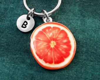 Grapefruit Keychain SMALL Grapefruit Keyring Dieting Gift Slice Fruit Pendant Keychain Letter Keychain Initial Charm Keychain Personalized