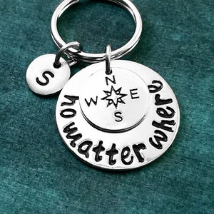No Matter Where Keychain SMALL Charm Keychain Compass Keychain Compass Keyring Long Distance Relationship Girlfriend Personalized Keychain