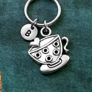 Tea Cup Keychain VERY SMALL Tea Cup Keyring Teacup Keychain Tea Keychain Heart Tea Cup Personalized Keychain Charm Keychain Initial Letter