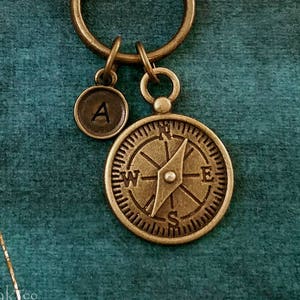 Compass Keychain SMALL Compass Keyring Long Distance Relationship Gift Boyfriend Keychain Travel Keychain Personalized Keychain Initial Gift