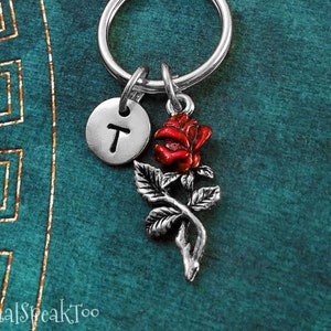 Red Rose Keychain SMALL Rose Charm Keychain Keyring Girlfriend Keychain Personalized Bridesmaid Keychain Initial Keychain Valentine's Gift