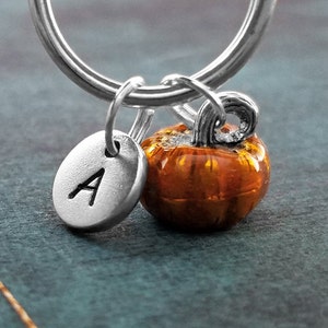 Pumpkin Keychain VERY SMALL Personalized Keychain Pumpkin Keyring Fall Keychain Autumn Keychain Initial Keychain Charm Keychain Halloween