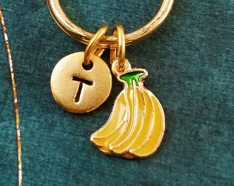 Banana Keychain SMALL Bunch of Bananas Keyring Banana Keychain Girlfriend Keychain Bridesmaid Keychain Personalized Initial Keychain Charm